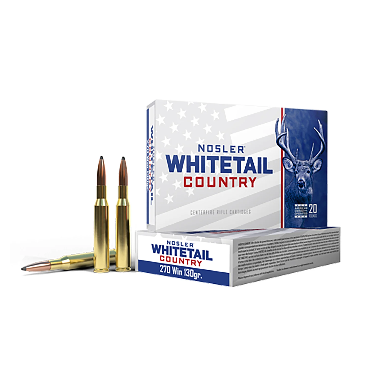 Nosler Whitetail Country .270 Win 130gr SP ammunition box, 20 rounds