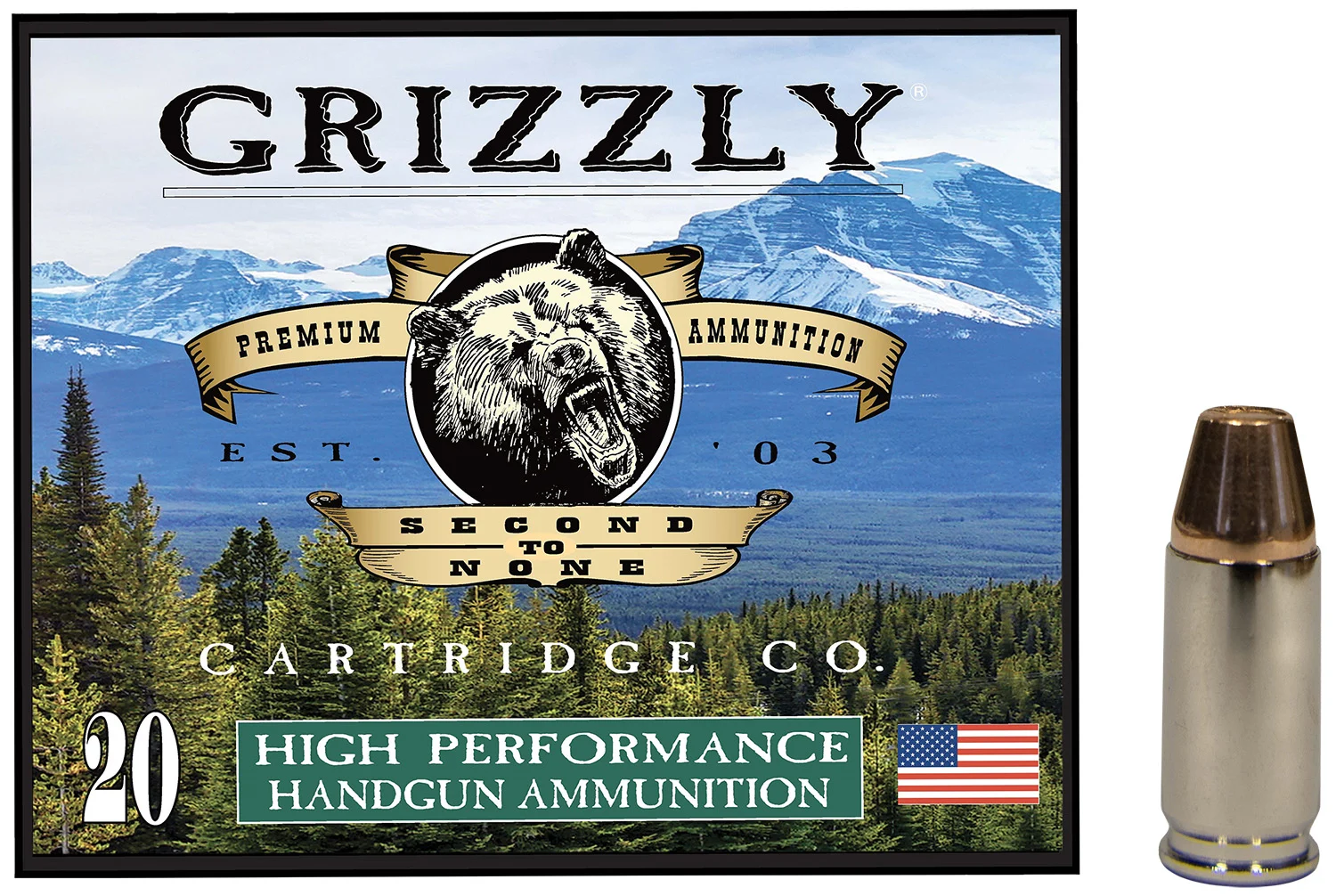 Grizzly Ammo GC9M+P2 9mm+P 147gr Full Metal Jacket Flat Point box packaging