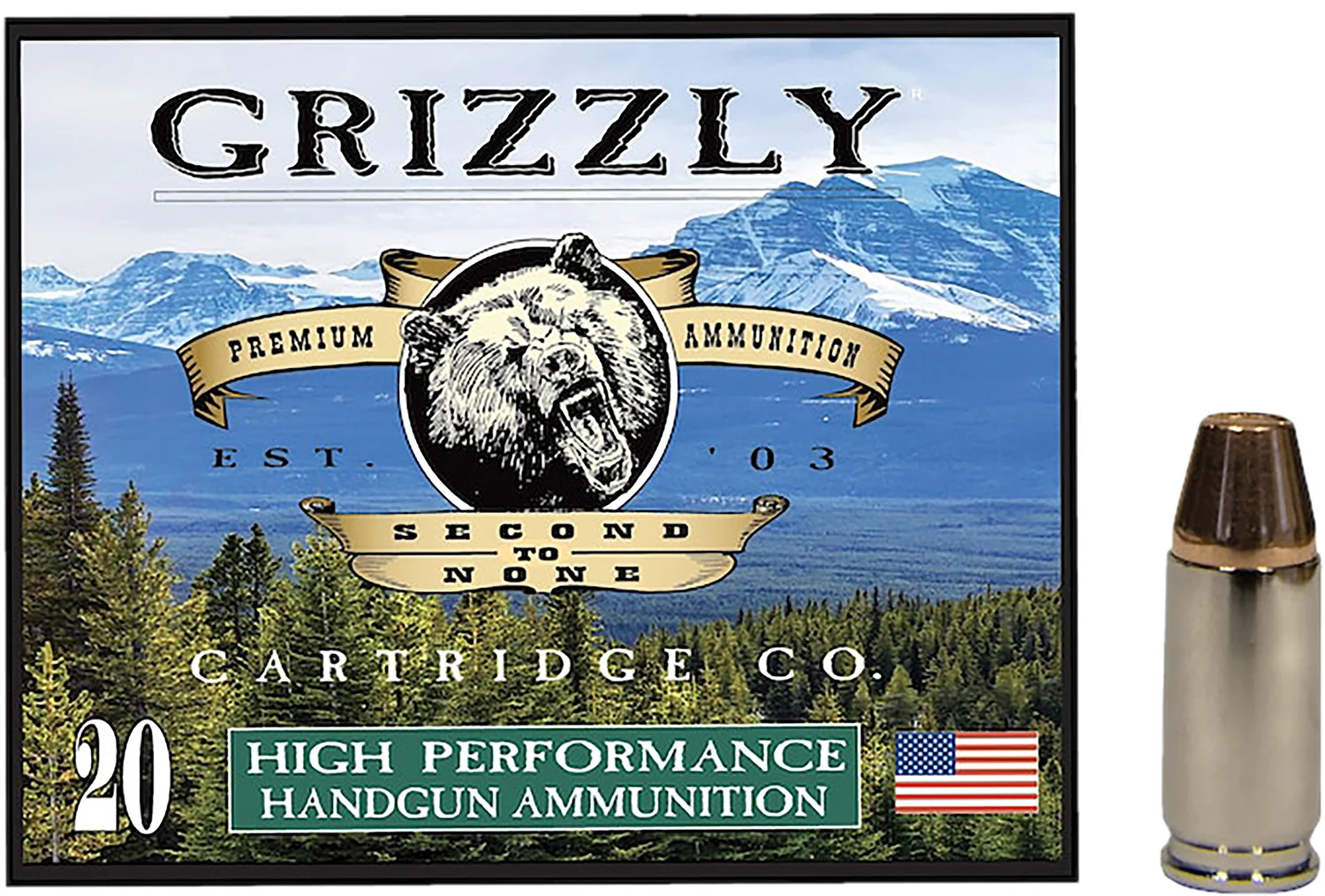Grizzly Ammo GC9+P+CM7 9mm+P 124gr Full Metal Jacket Flat Point box