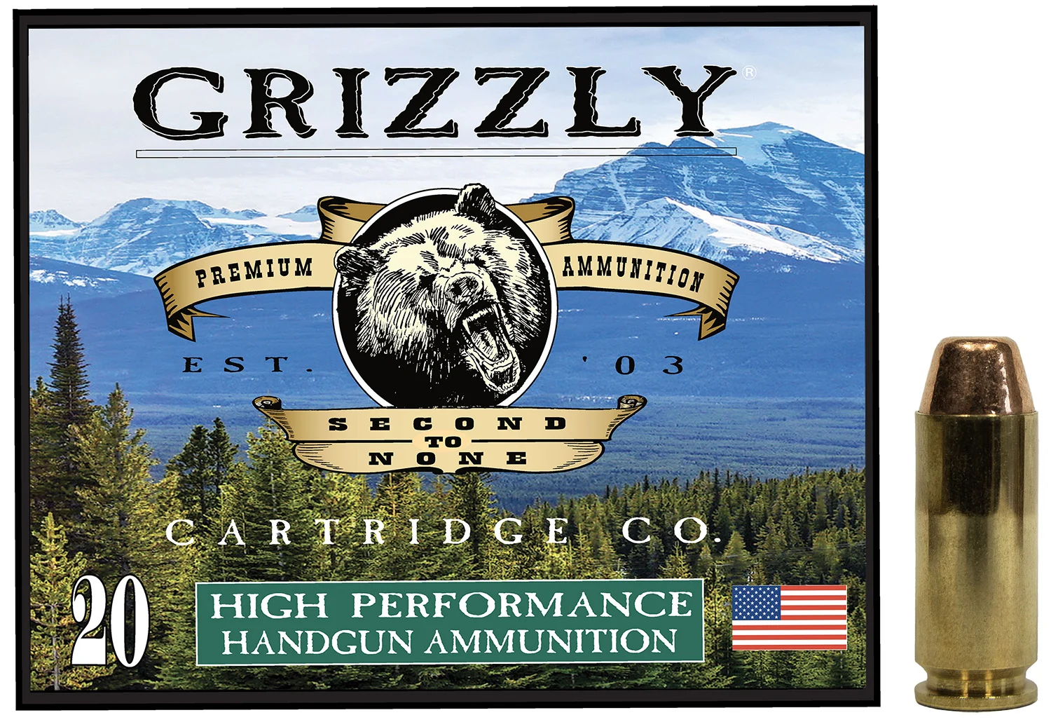 Grizzly Ammo GC10CM2 10mm Auto 200gr FMJ Flat Point box, 20 rounds