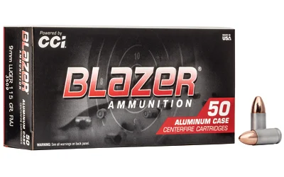 CCI Blazer 9mm Luger 115 gr FMJ aluminum-cased ammunition 50rd box