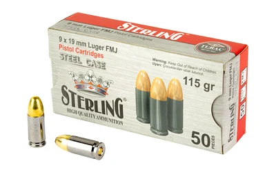 Sterling 9mm 115 grain steel case full metal jacket ammunition product image