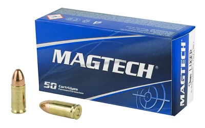 Magtech 9mm Luger 124 gr FMJ 50-round box - brass-cased pistol ammunition