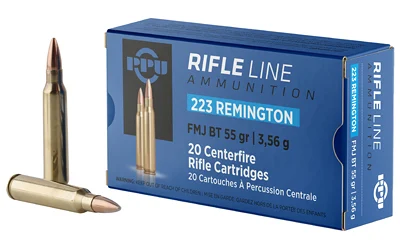 PPU PP223F1 .223 Rem 55 gr FMJ-BT ammunition 20-round box