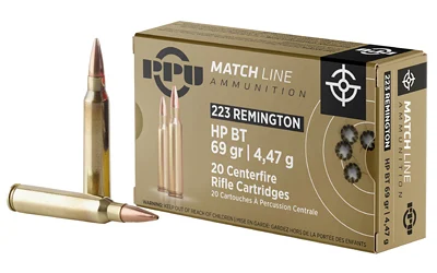 PPU PPM2231 223 Rem 69gr HPBT match ammunition box, 20 rounds