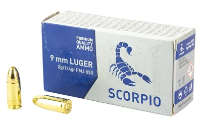 STV Technology SCORPIO 9mm 124gr FMJ ammunition 50-round box