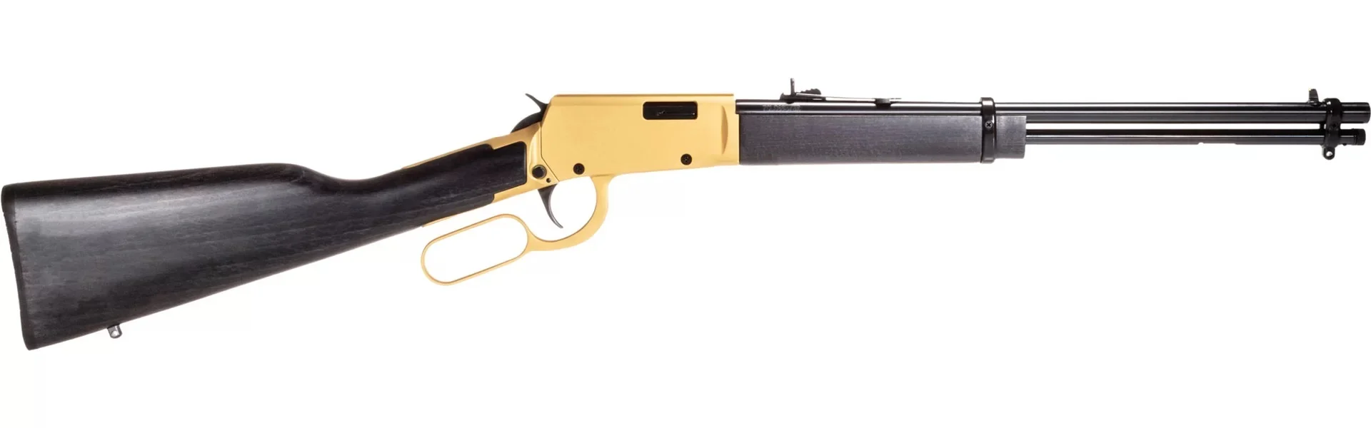 Rossi Rio Bravo .22 LR lever action rifle 18 inch black barrel gold receiver dark hardwood stock