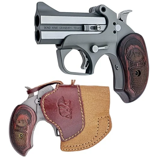 Bond Arms Grizzly 45LC/.410 3-inch stainless derringer with rosewood grips and holster