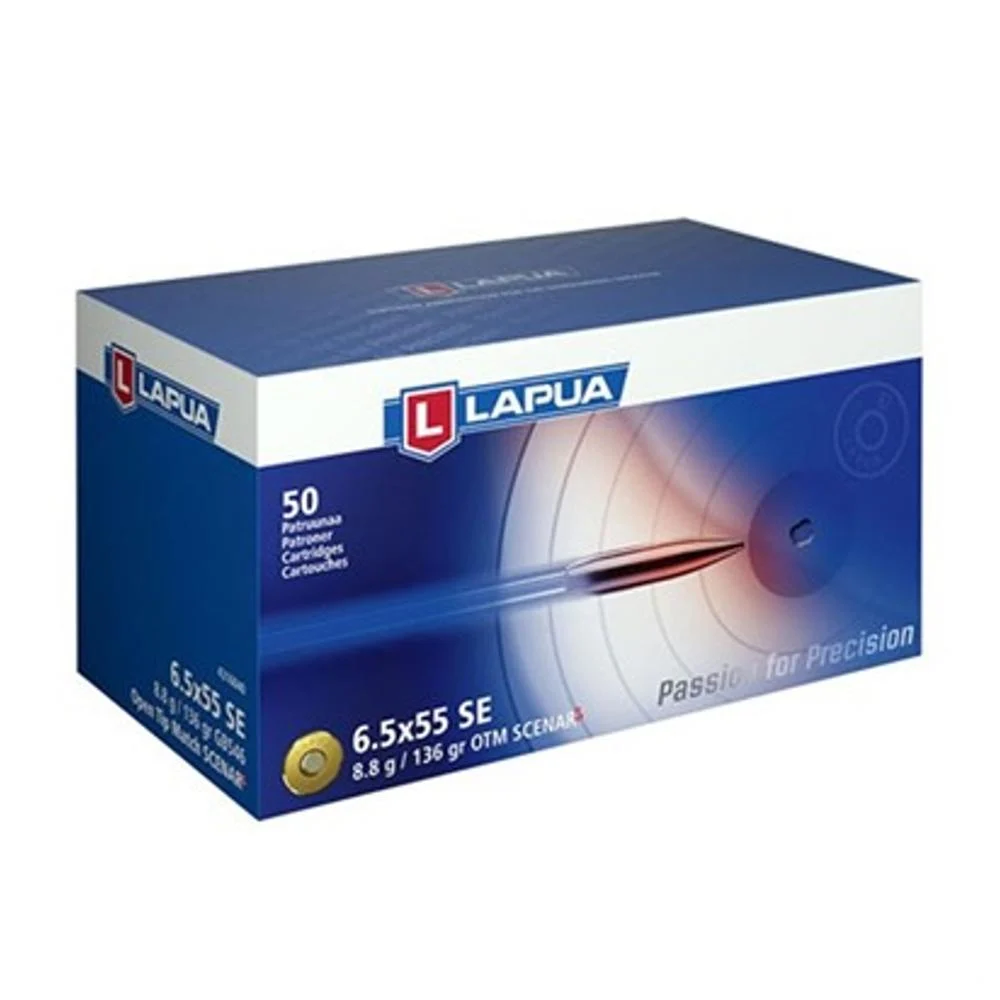 Lapua 6.5x55 Swede 136 gr Scenar-L OTM ammunition box — 50 rounds