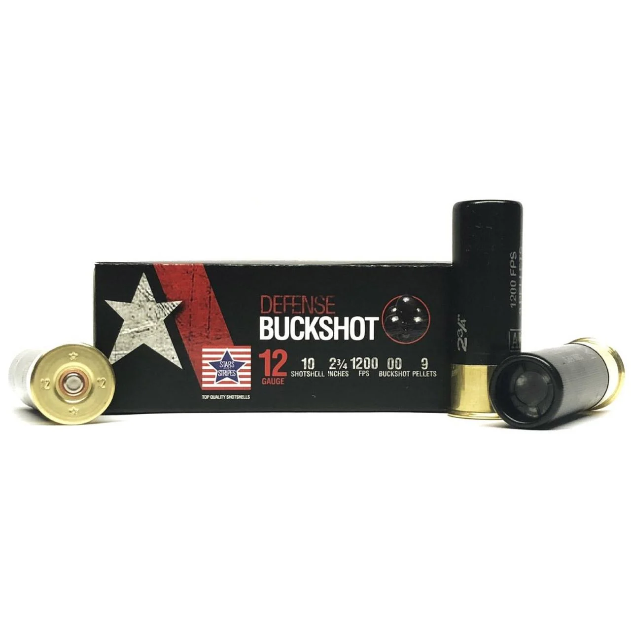 PPU Stars & Stripes Defense Buckshot Shotshells 12ga 2-3/4″ 9-pellet 1200 fps 00 10/ct
