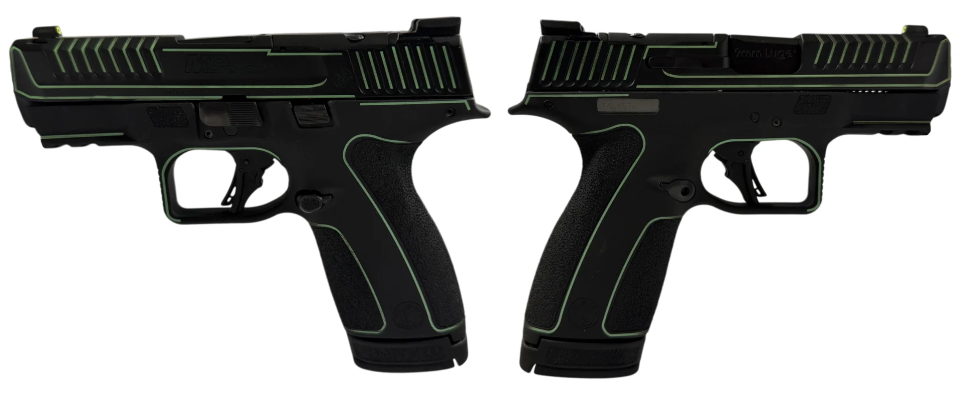 SMITH & WESSON M&P 9 SHIELD X NTS BLACK/LIME GREEN PISTOL 3.6" N.S. 1-13RD, 1-15RD MAG