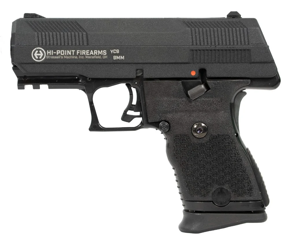 Hi-Point YC9 NTB 9mm compact pistol, black polymer frame, serrated slide, Picatinny rail